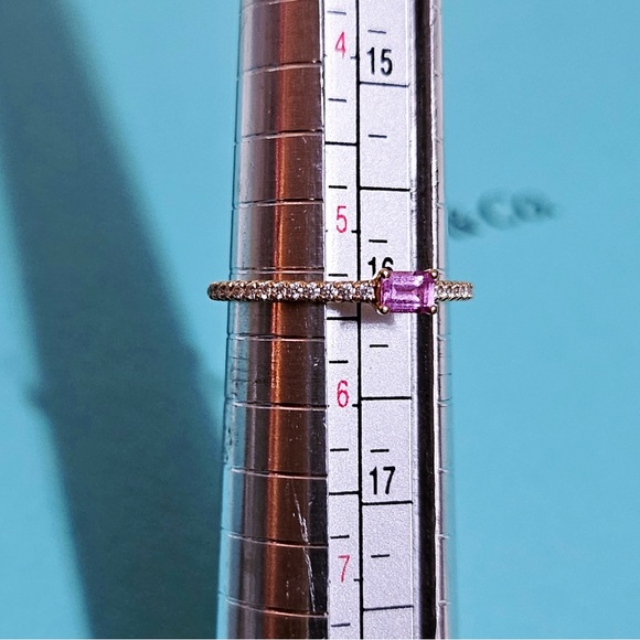 RARE Tiffany & Co. 18k Rose Gold Pink Sapphire Diamond Horizon Metro Novo Ring - Picture 6 of 7